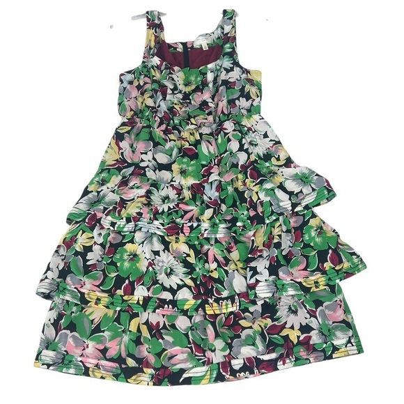 Anthropologie Moulinette Soeurs Floral Tiered Silk Green Purple Mini Dress SZ 8 - Picture 8 of 10